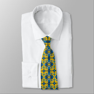 Blue and yellow grid pattern tie