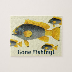 Blue and Yellow Grouper Fish, Vintage Marine Life Jigsaw Puzzle