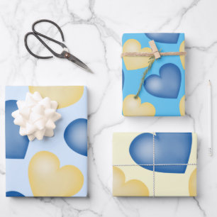 Blue and yellow. Heart. Love Wrapping Paper Sheet
