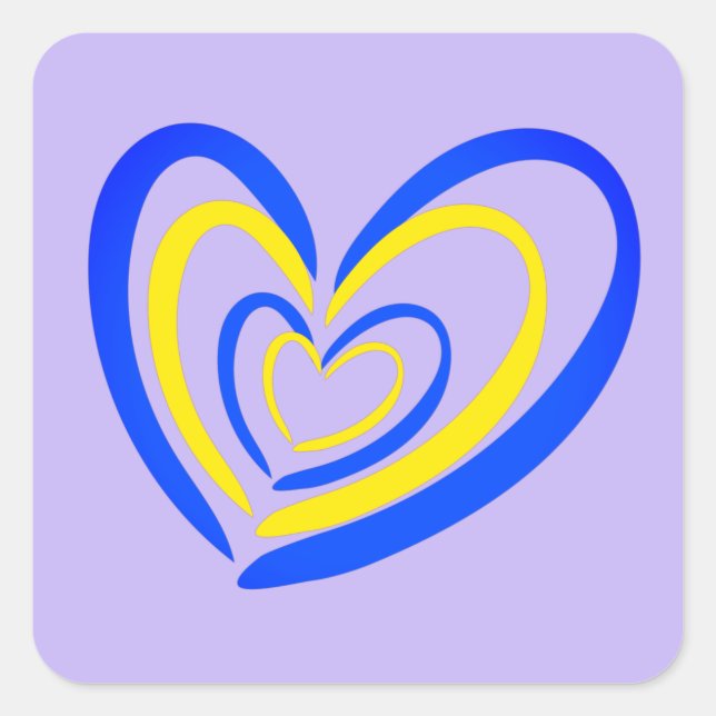 Blue and Yellow Heart on Lavender Ukraine Inspired Square Sticker (Front)