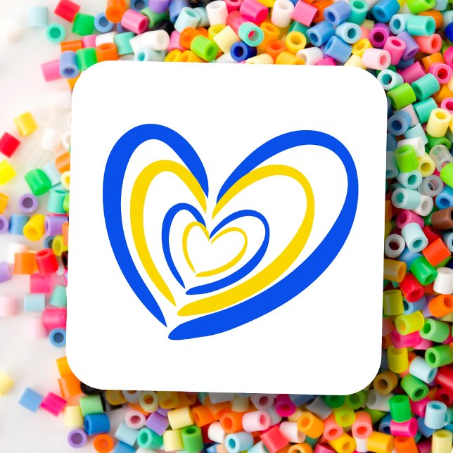 Blue and Yellow Heart Support Ukraine Peace No War Square Sticker (Creator Uploaded)
