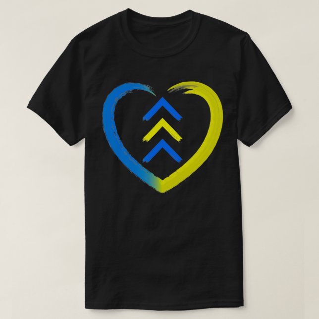 Blue And Yellow Heart T21 Arrows Down Syndrom Awar T-Shirt (Design Front)