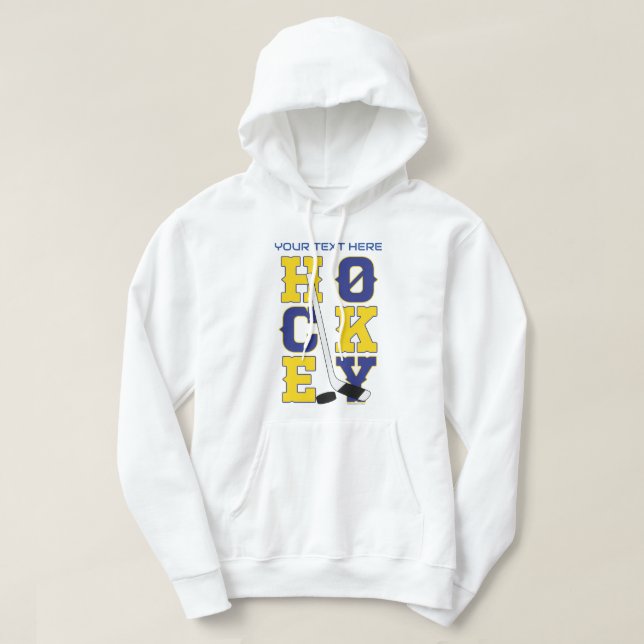 Blue and Yellow Hockey Sports Spirit Wear Hoodie (Design Front)