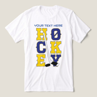 Blue and Yellow Hockey Sports Spirit Wear Tri-Blend Shirt