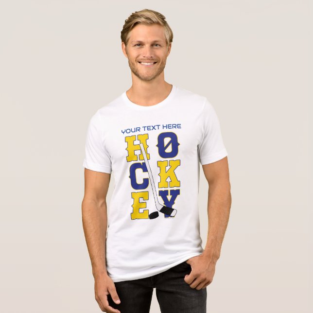 Blue and Yellow Hockey Sports Spirit Wear Tri-Blend Shirt Zazzle