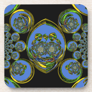 Blue and Yellow Kaleidoscope Art Print Coaster