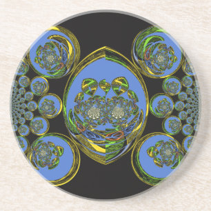 Blue and Yellow Kaleidoscope Art Print Coaster