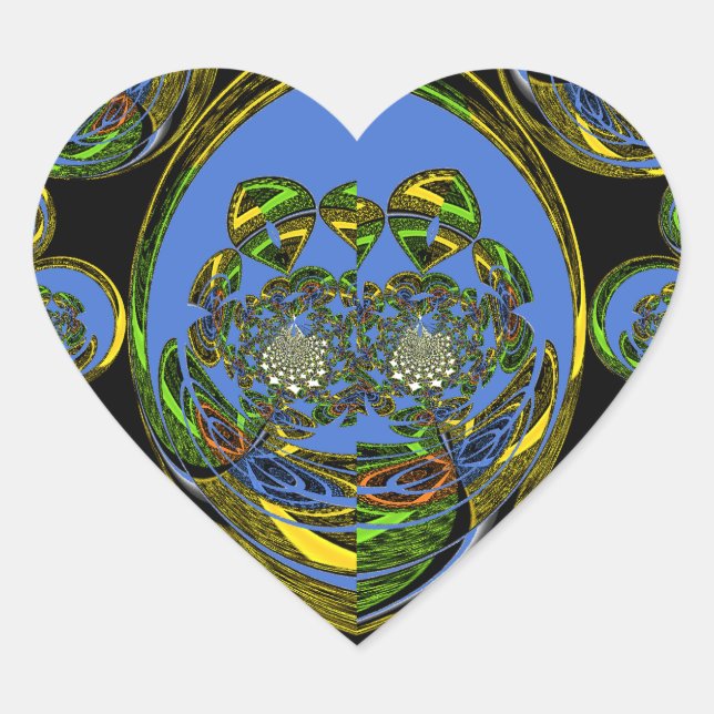 Blue and Yellow Kaleidoscope Art Print Heart Sticker (Front)