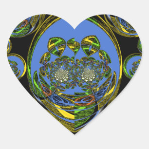 Blue and Yellow Kaleidoscope Art Print Heart Sticker