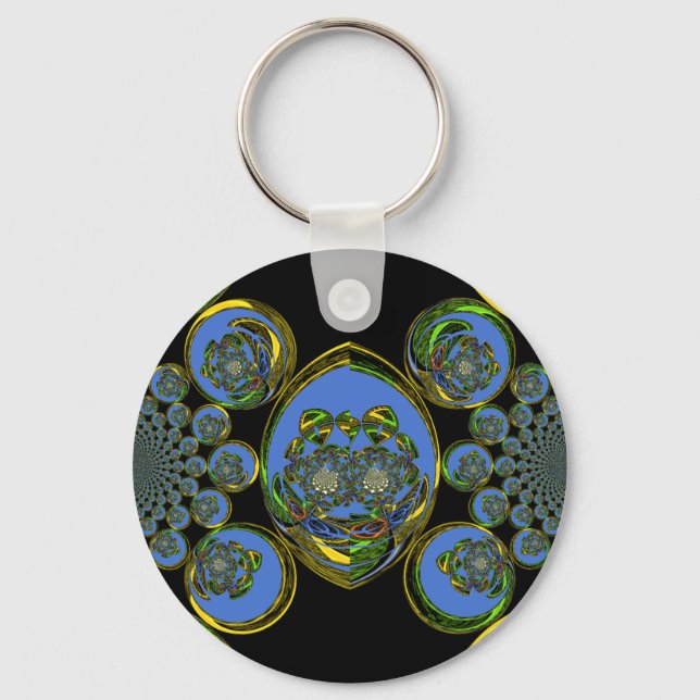 Blue and Yellow Kaleidoscope Art Print Key Ring (Front)
