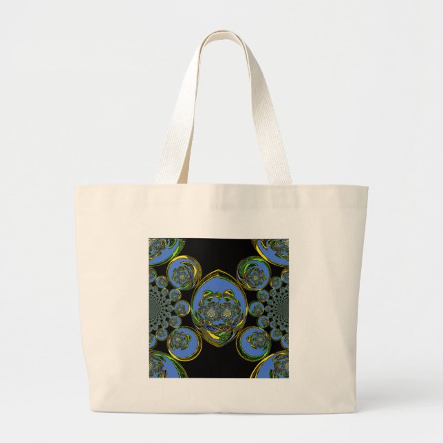 Blue and Yellow Kaleidoscope Art Print Large Tote Bag (Front)