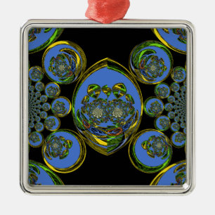 Blue and Yellow Kaleidoscope Art Print Metal Tree Decoration