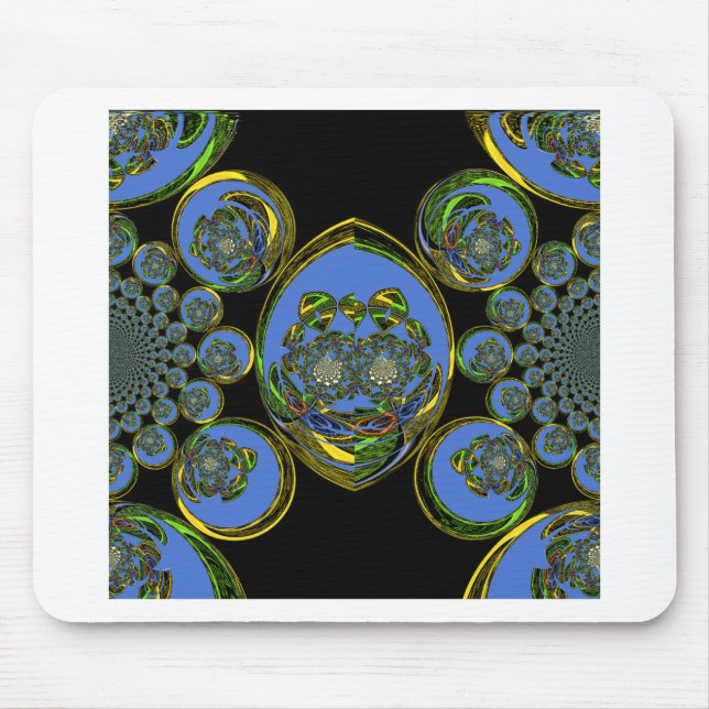 Blue and Yellow Kaleidoscope Art Print Mouse Mat (Front)