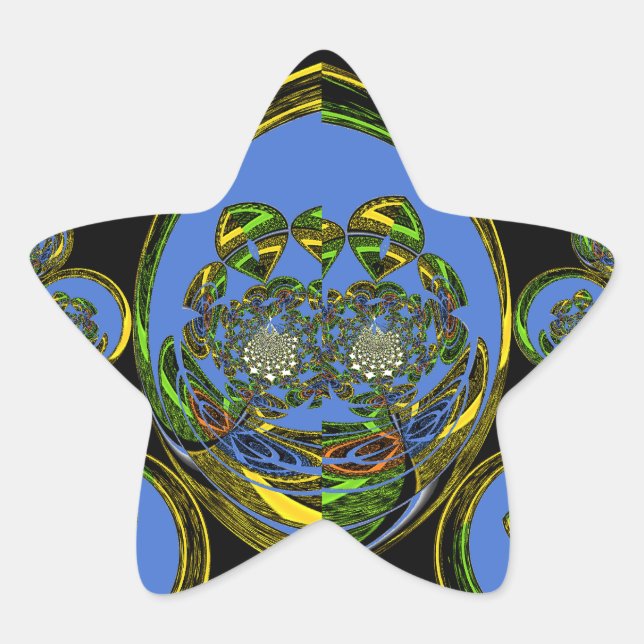 Blue and Yellow Kaleidoscope Art Print Star Sticker (Front)