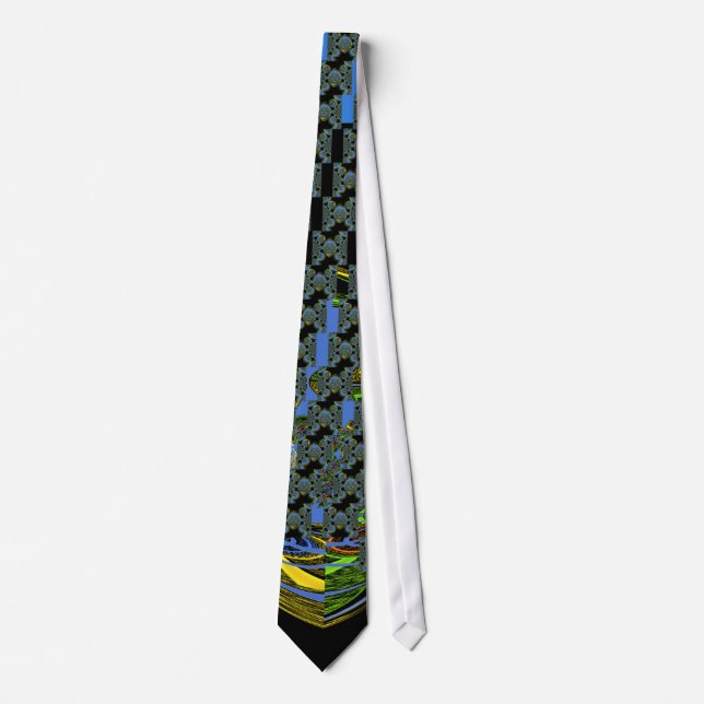 Blue and Yellow Kaleidoscope Art Print Tie (Front)