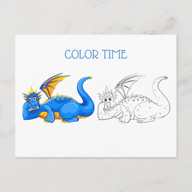 Blue and Yellow Laughing Dragon Colouring Activity Postcard (Front)
