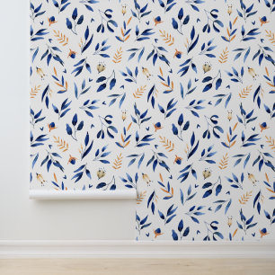 Blue and yellow leavs botanica seamless patterns w wallpaper