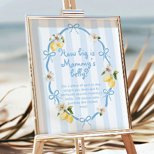 Blue and Yellow Lemon Baby Shower Belly Game Poster