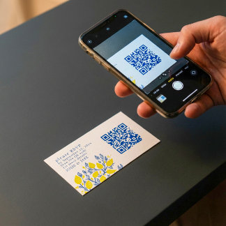 Blue and yellow lemon vines RSVP QR Code Enclosure Card