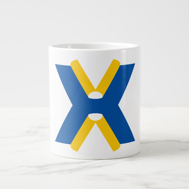 Blue and Yellow Letter X Monogram Large Coffee Mug (Front)