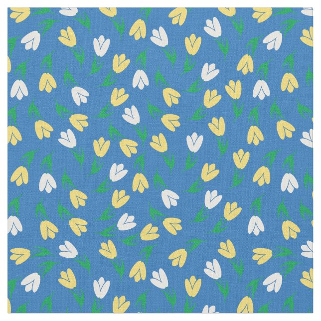 Blue and yellow little tulips pattern - collection fabric (Close Up)