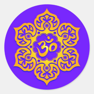 Blue and Yellow Lotus Flower Om Classic Round Sticker