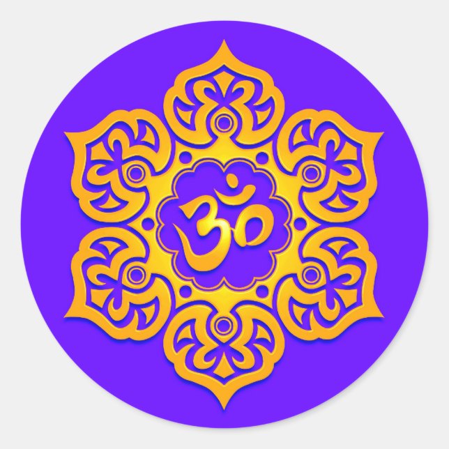 Blue and Yellow Lotus Flower Om Classic Round Sticker (Front)