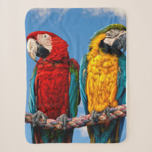 Blue and yellow macaw and a Scarlet macaw Sherpa Blanket