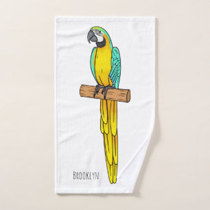 Blue-and-yellow macaw bird cartoon illustration  bath towel set