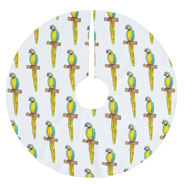 Blue-and-yellow macaw bird cartoon illustration  brushed polyester tree skirt (Front)