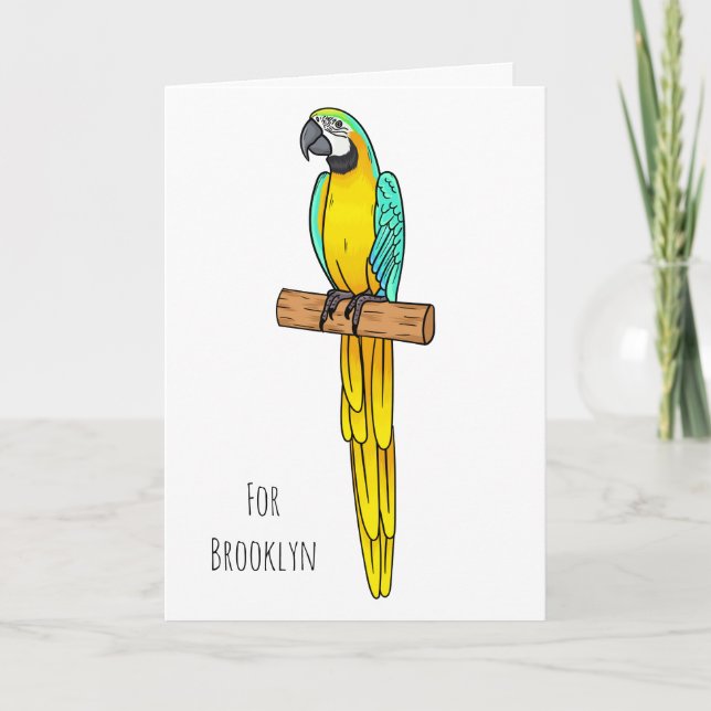 Blue-and-yellow macaw bird cartoon illustration  card (Front)