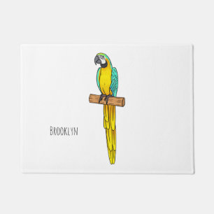 Blue-and-yellow macaw bird cartoon illustration doormat