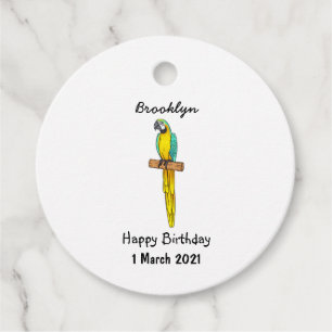 Blue-and-yellow macaw bird cartoon illustration favour tags