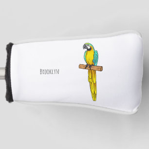 Blue-and-yellow macaw bird cartoon illustration golf head cover