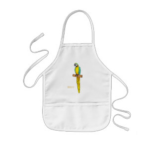 Blue-and-yellow macaw bird cartoon illustration kids apron
