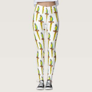 Blue-and-yellow macaw bird cartoon illustration leggings