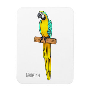 Blue-and-yellow macaw bird cartoon illustration  magnet