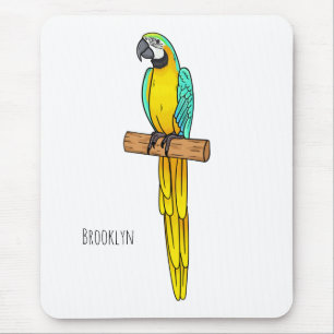 Blue-and-yellow macaw bird cartoon illustration mouse mat