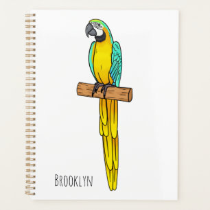 Blue-and-yellow macaw bird cartoon illustration planner