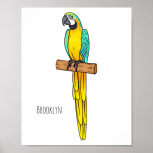 Blue-and-yellow macaw bird cartoon illustration poster