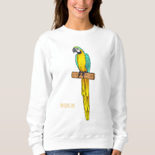 Blue-and-yellow macaw bird cartoon illustration sweatshirt
