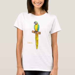 Blue-and-yellow macaw bird cartoon illustration T-Shirt