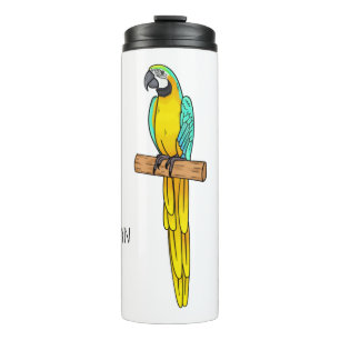 Blue-and-yellow macaw bird cartoon illustration thermal tumbler