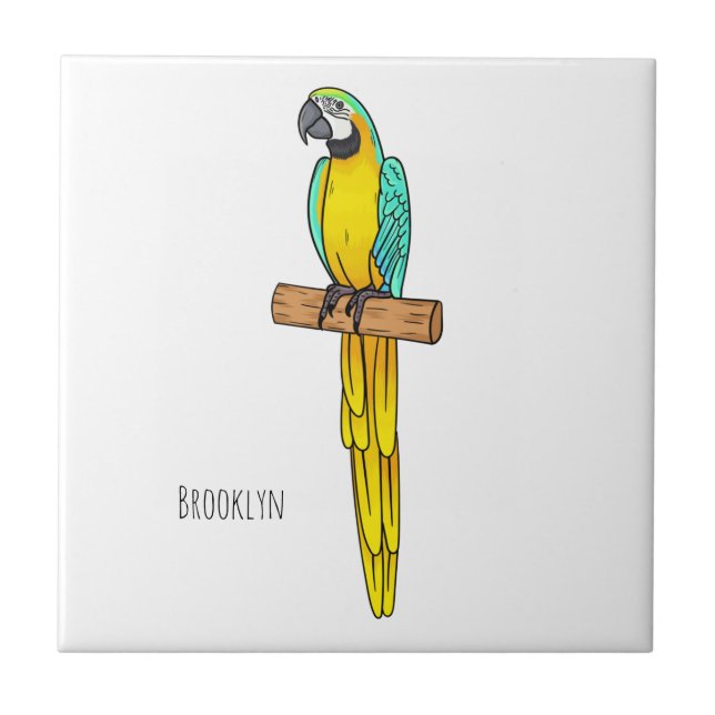 Blue-and-yellow macaw bird cartoon illustration  tile (Front)