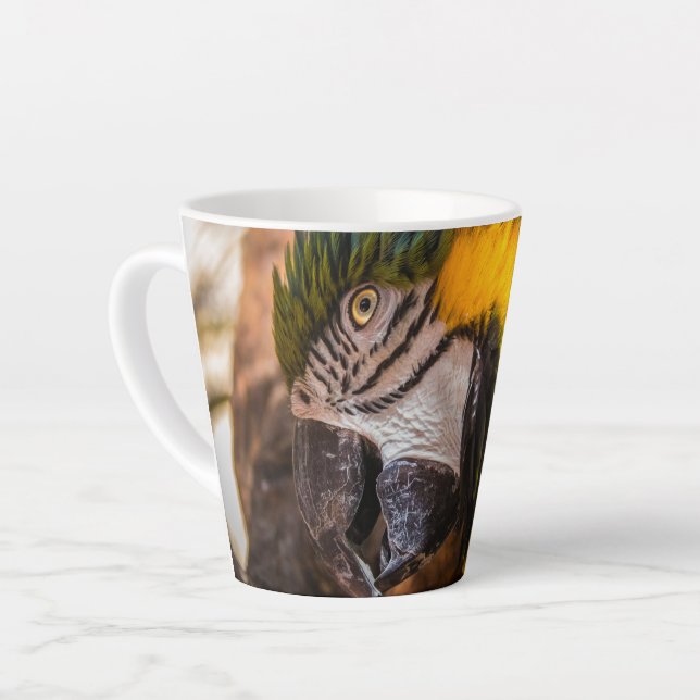 Blue and yellow macaw portrait latte mug (Left Angle)