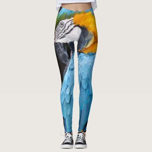 Blue And Yellow Macaw Preening Leggings (Front)