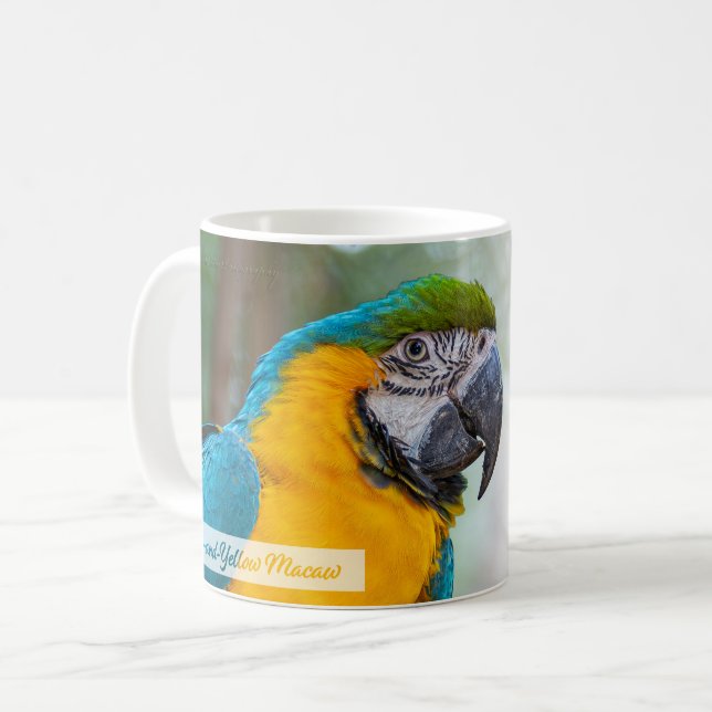 Blue-and-Yellow Macaw Psalm 145:9 KJV Coffee Mug (Front Left)