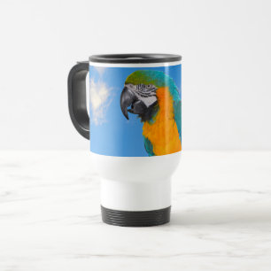 Blue and yellow macaw travel mug