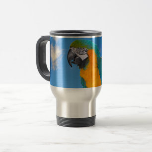 Blue and yellow macaw travel mug