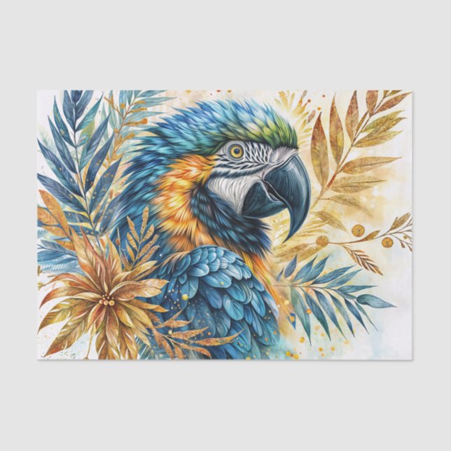 Blue and Yellow Macaw Watercolor Art Tissue Paper (Front)